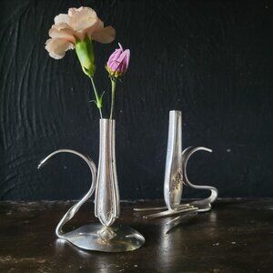 Pair Of Repurposed Rogers Bros Vintage Silverware Bud Vases, Vintage Vase